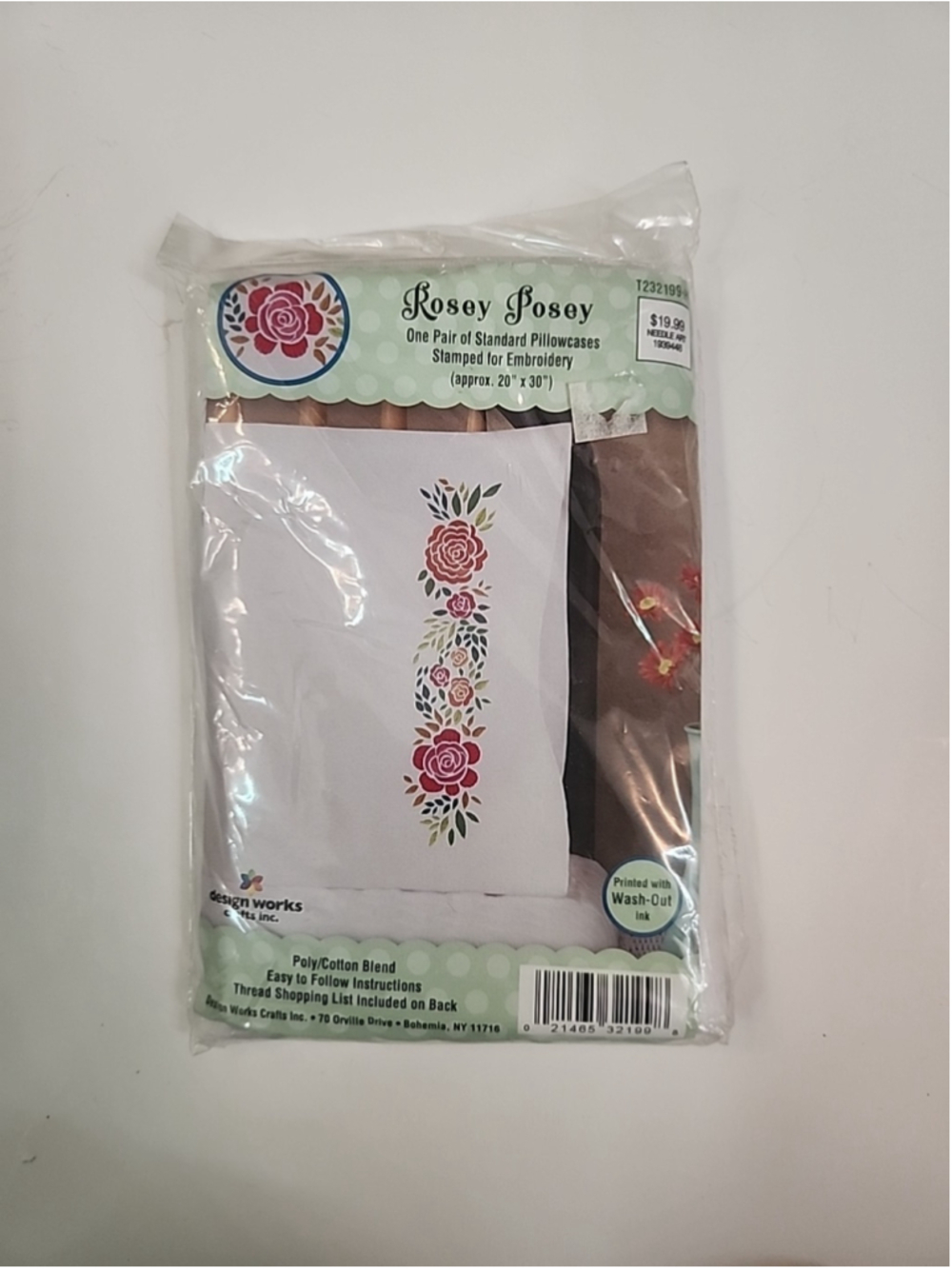 DESIGN WORKS “ROSEY POSEY” 2 PREMIUM PILLOW CASES STAMPED EMBROIDERY!
